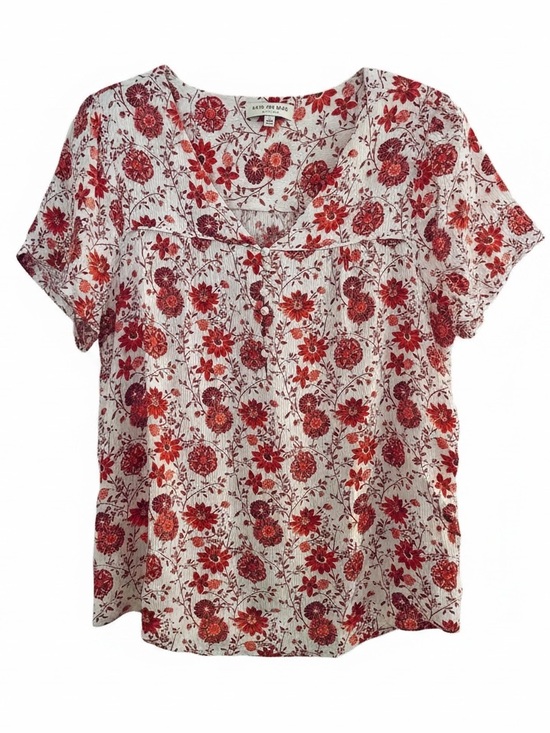 Skies Are Blue Tops - Women’s Floral Short-Sleeve Top, Sailor neckline, plus size 2X, 100% rayon